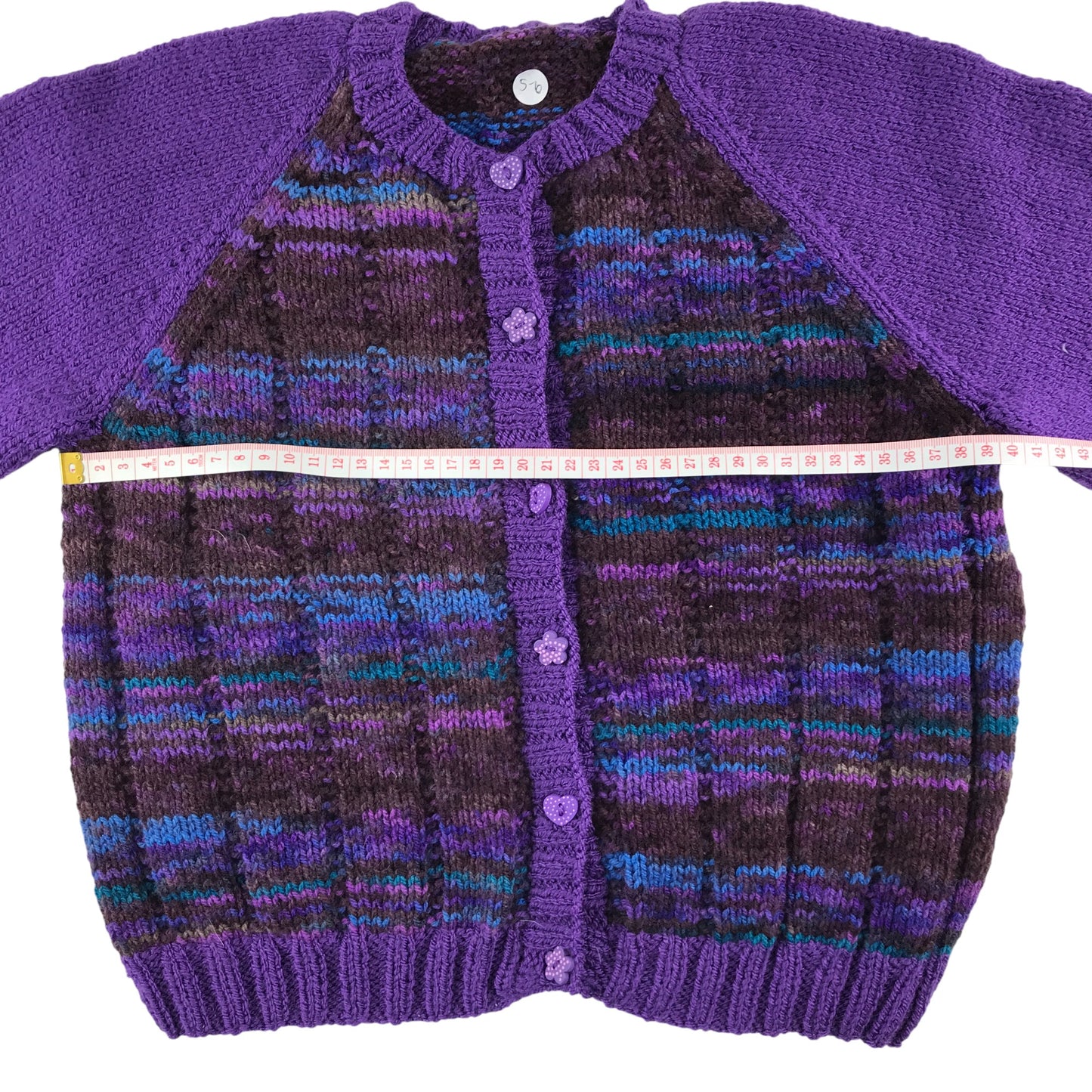 Handknitted cardigan 5-6 years purple and blue knit pattern