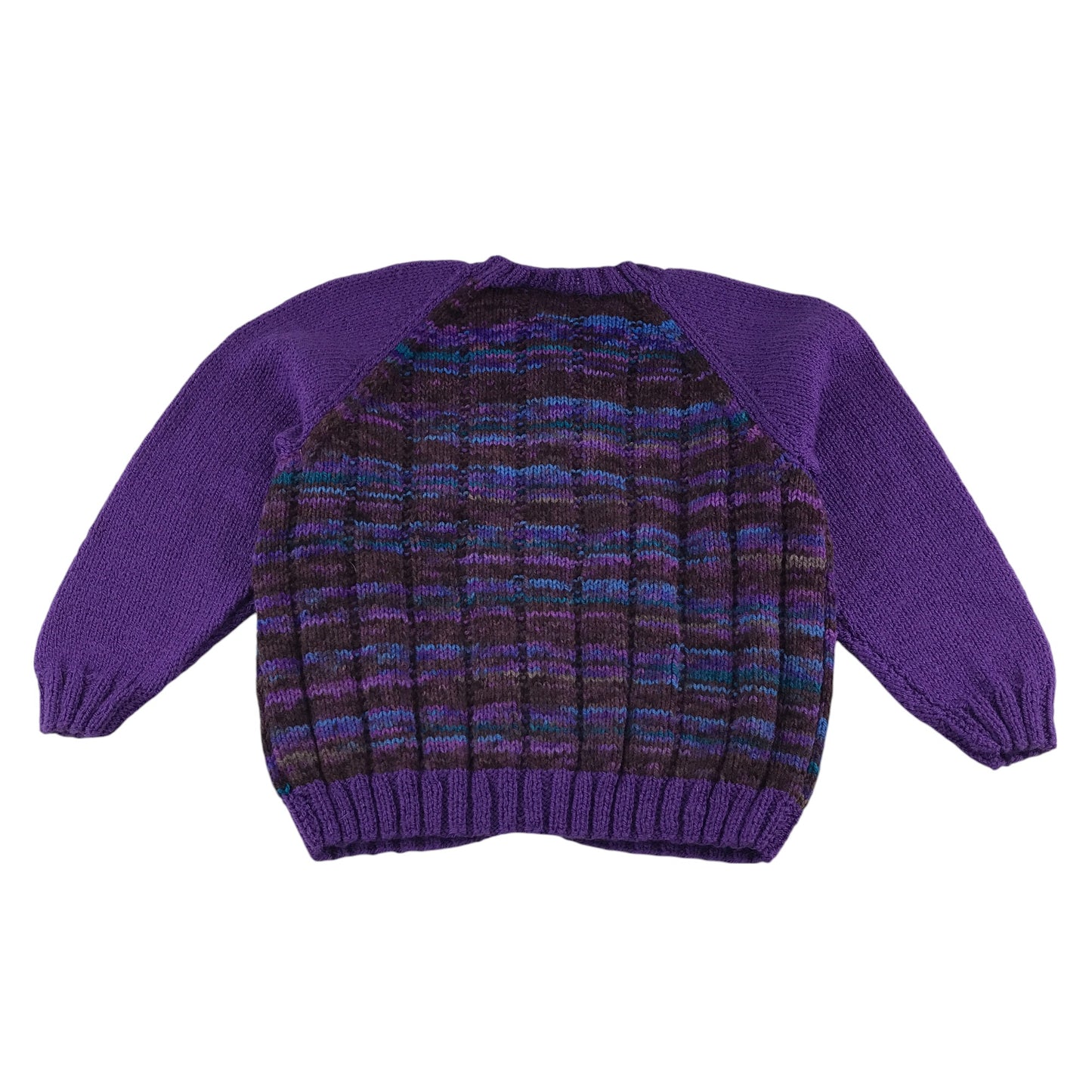 Handknitted cardigan 5-6 years purple and blue knit pattern