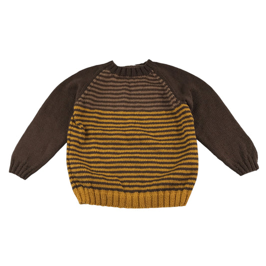 Handknitted jumper 5-6 years Brown stripy panelled