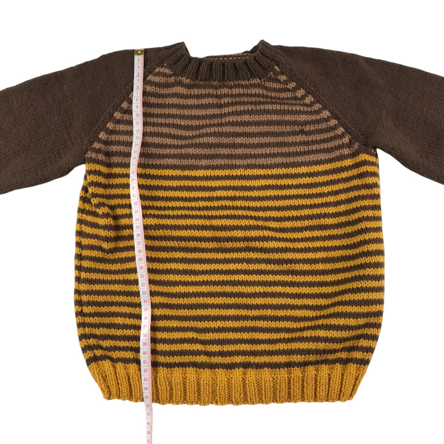 Handknitted jumper 5-6 years Brown stripy panelled