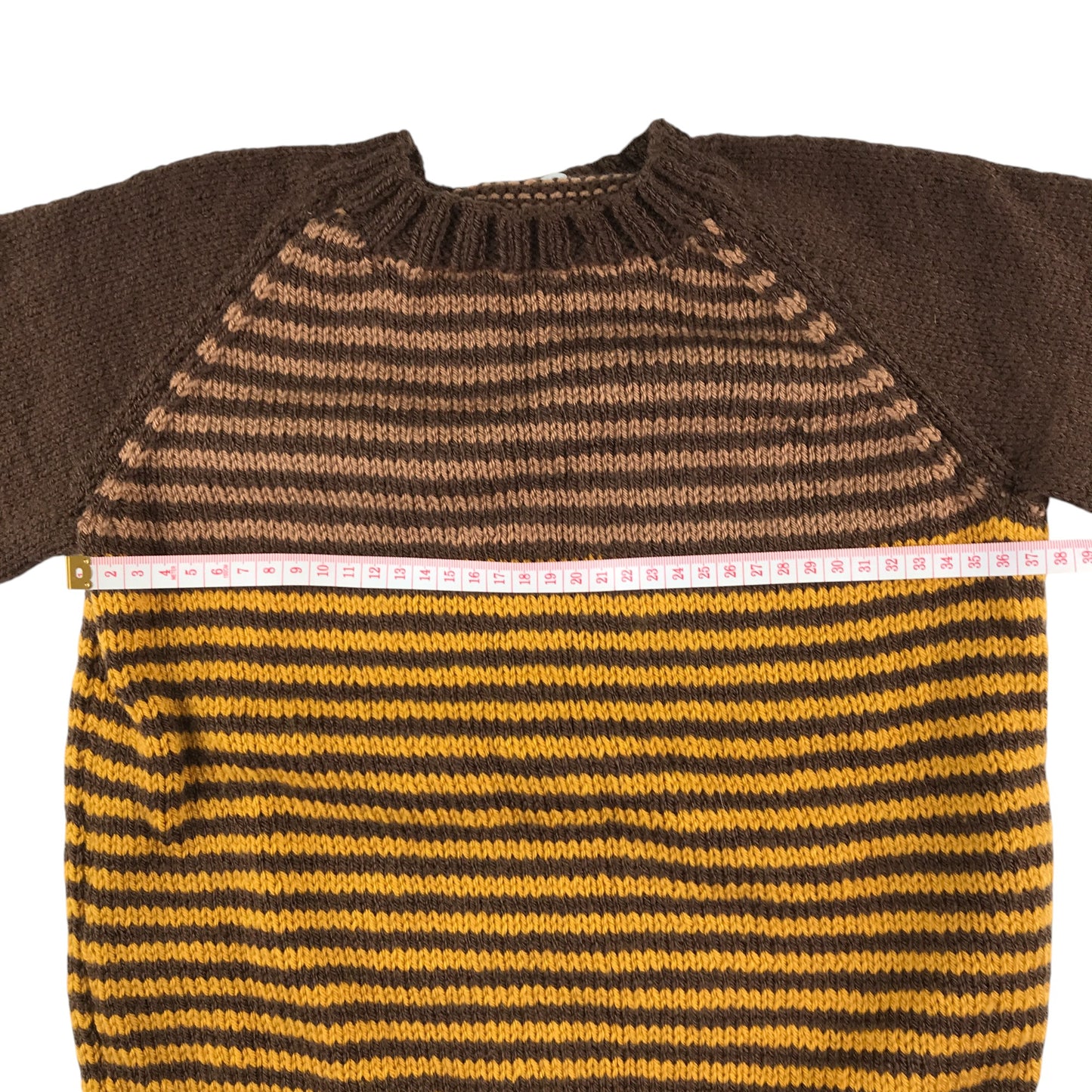 Handknitted jumper 5-6 years Brown stripy panelled