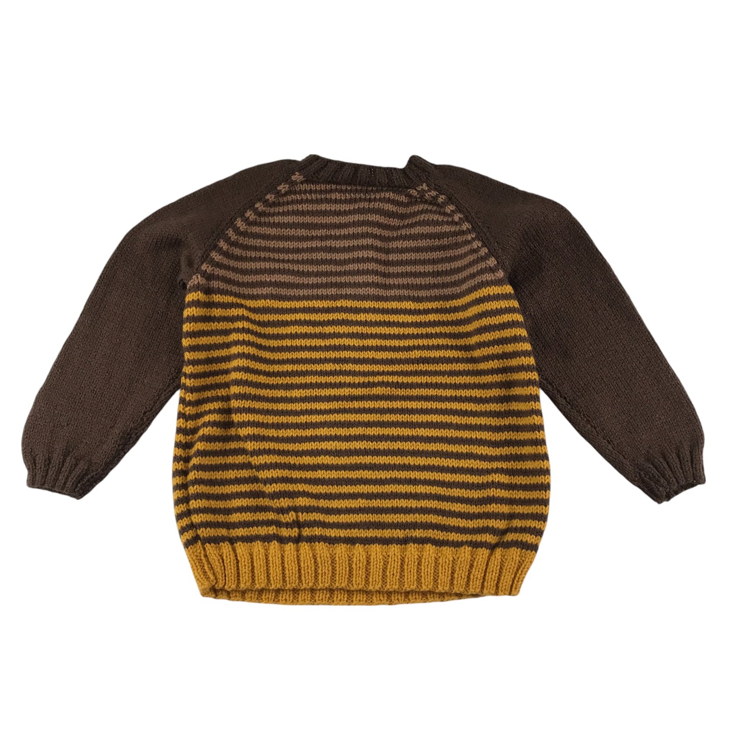 Handknitted jumper 5-6 years Brown stripy panelled