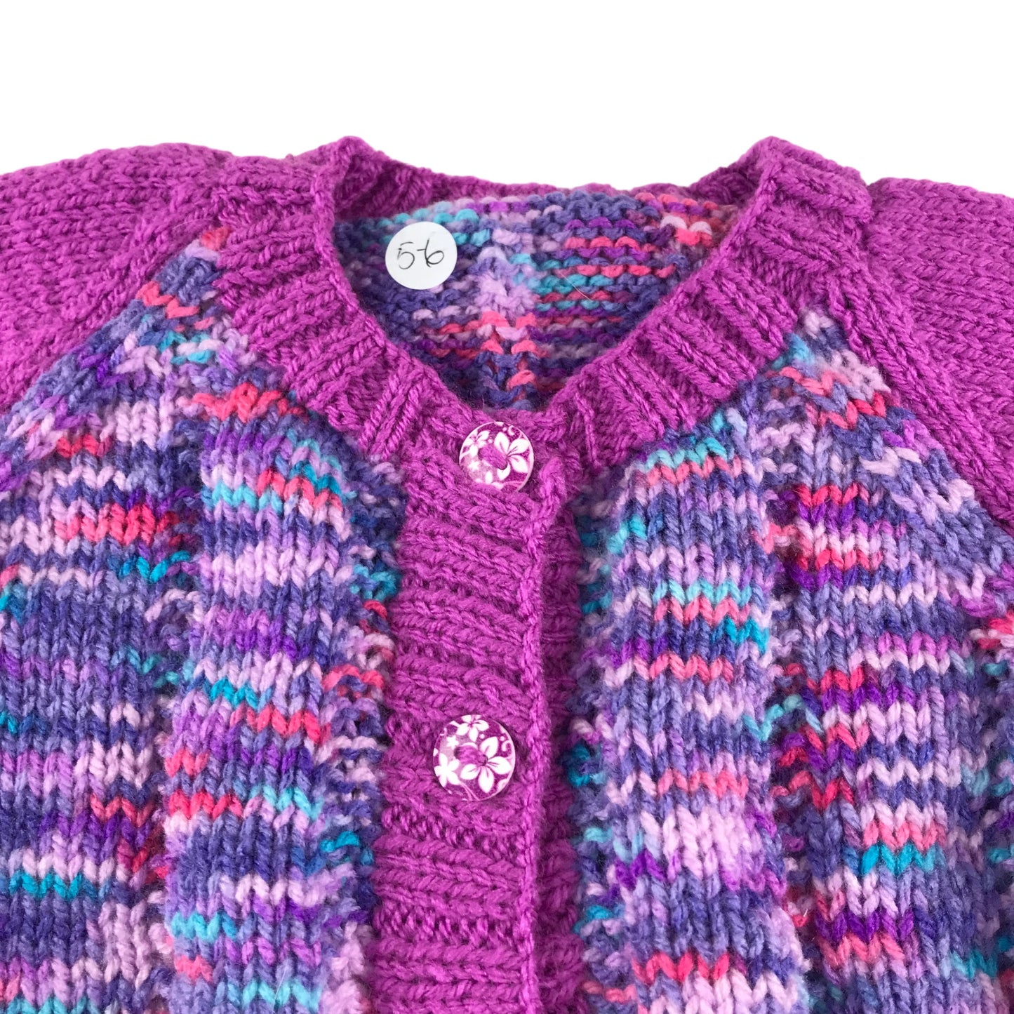 Handknitted cardigan 5-6 years pink and purple