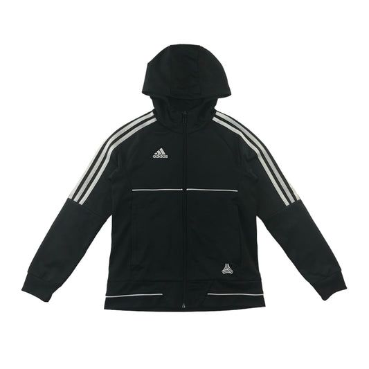 Adidas Sports Hoodie Age 9 Black 3 White Stripes Zipper Top