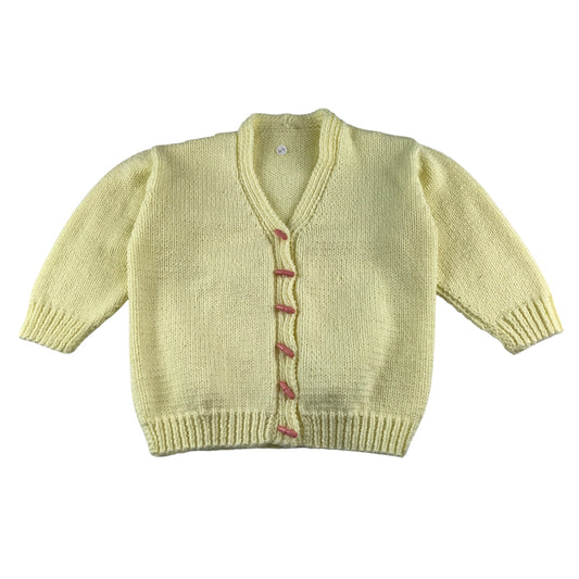Handknitted cardigan 5-6 years white with wooden buttons