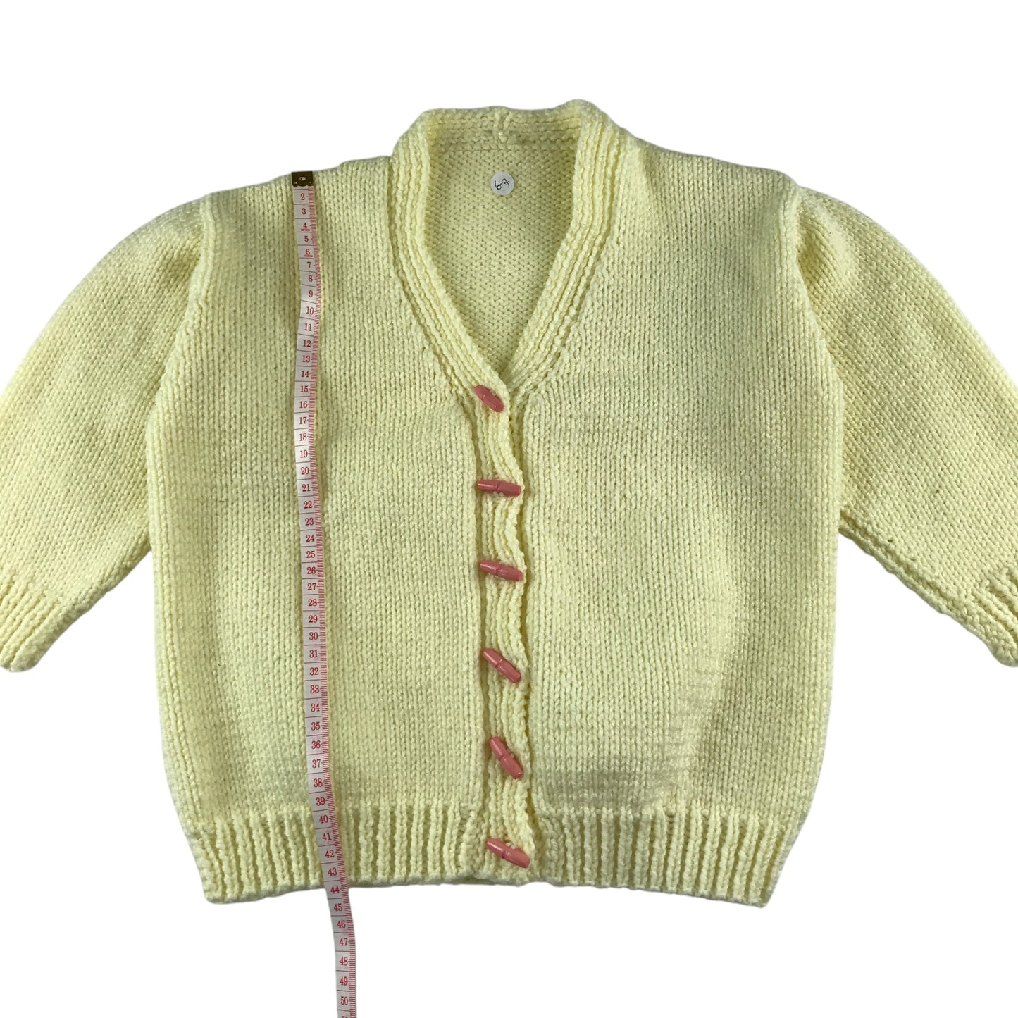 Handknitted cardigan 5-6 years white with wooden buttons