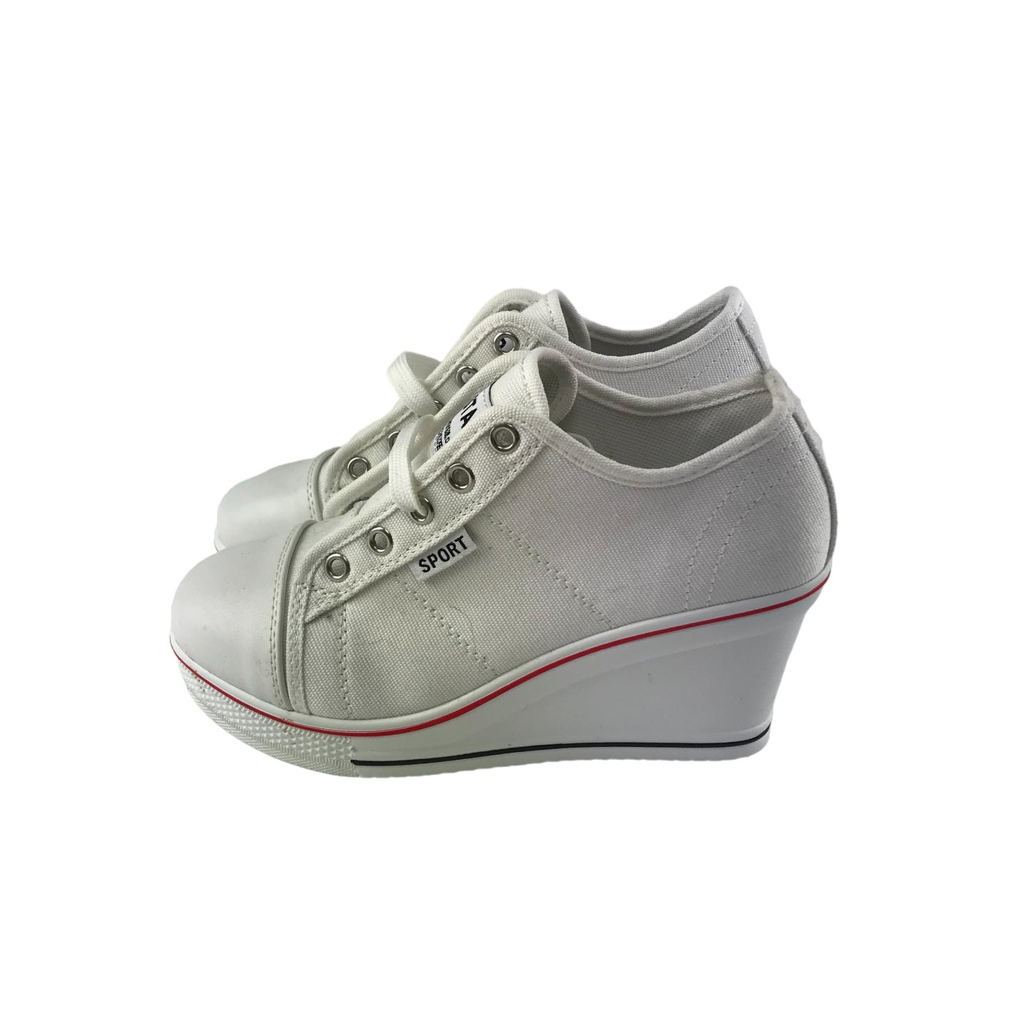Yufu Star Wedge Trainers Shoe Size 5 White Sneakers with Block Heel and Laces