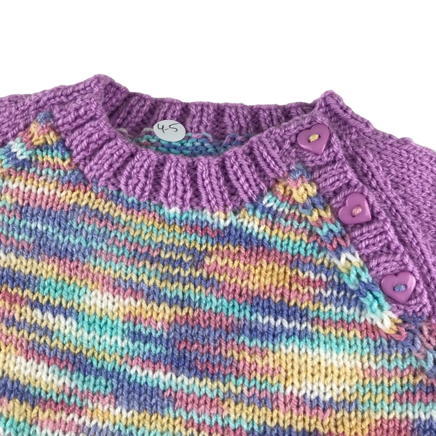Handknitted jumper 4-5 years lilac and multicolour