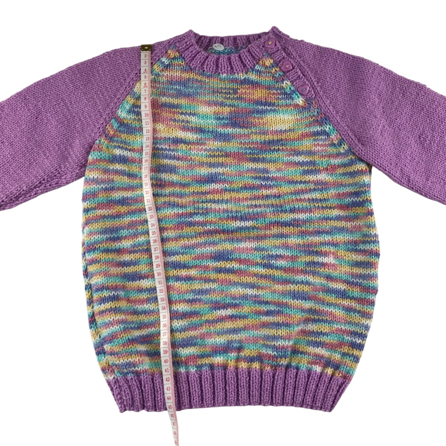 Handknitted jumper 4-5 years lilac and multicolour