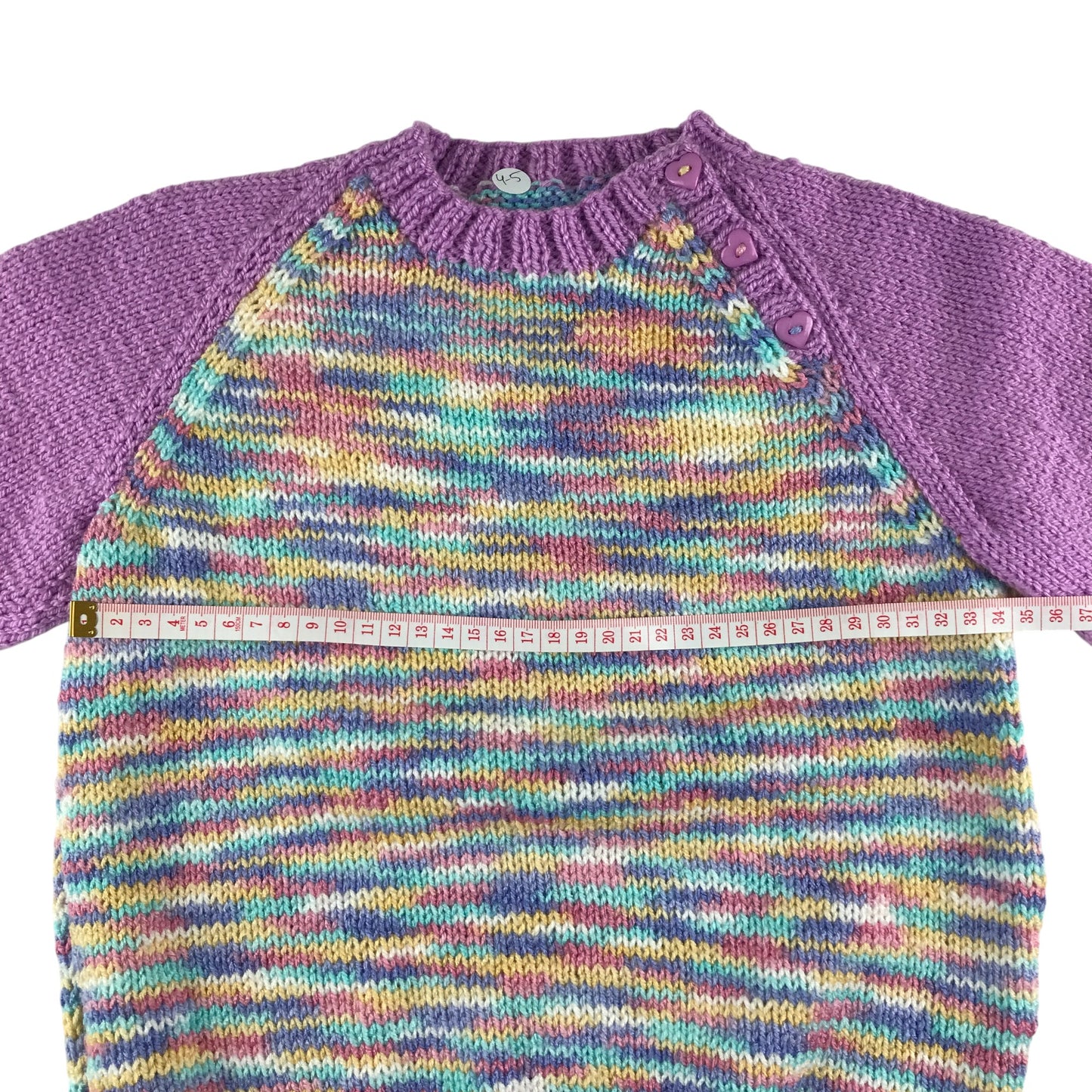 Handknitted jumper 4-5 years lilac and multicolour