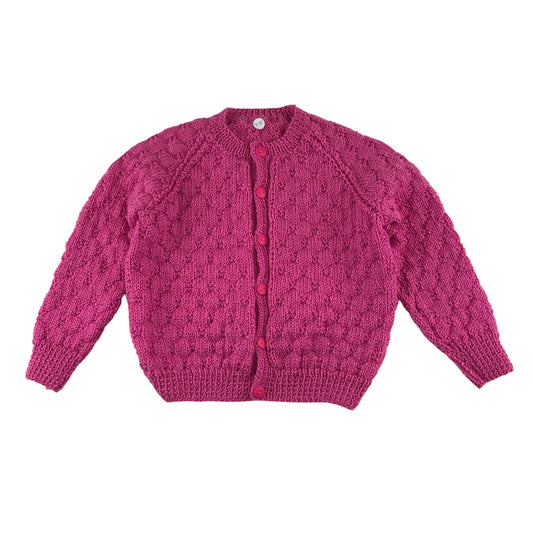 Handknitted cardigan 4-5 years fuchsia pink button up