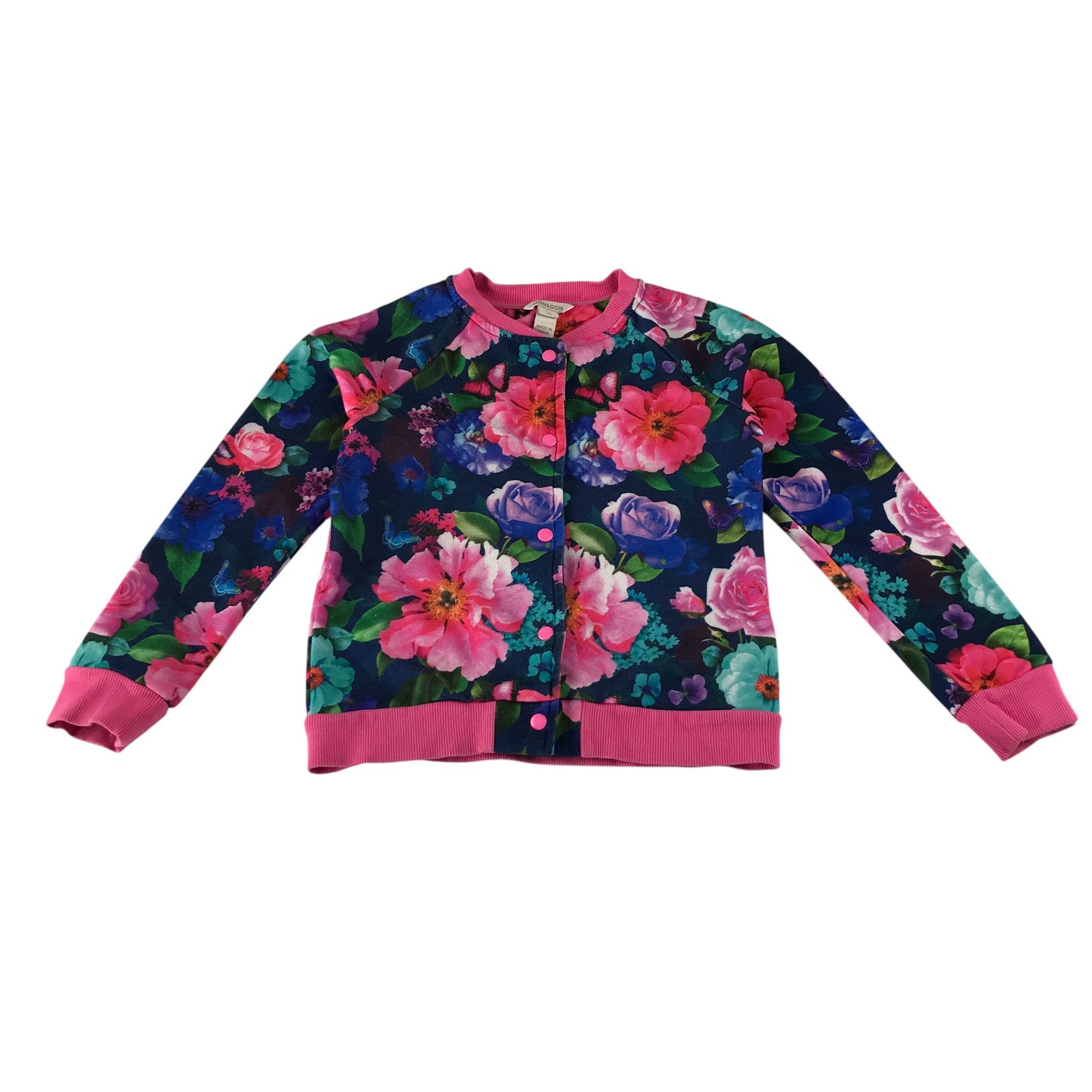 Monsoon sweater 9-10 years navy and pink floral design button up