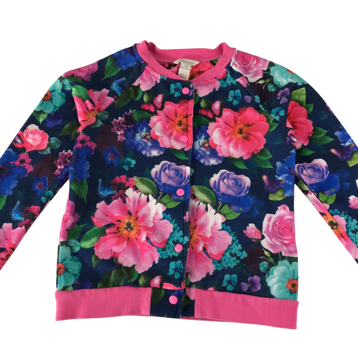 Monsoon sweater 9-10 years navy and pink floral design button up