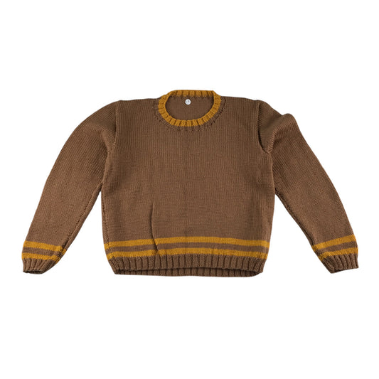 Handknitted jumper 9-10 years brown and yellow detailed