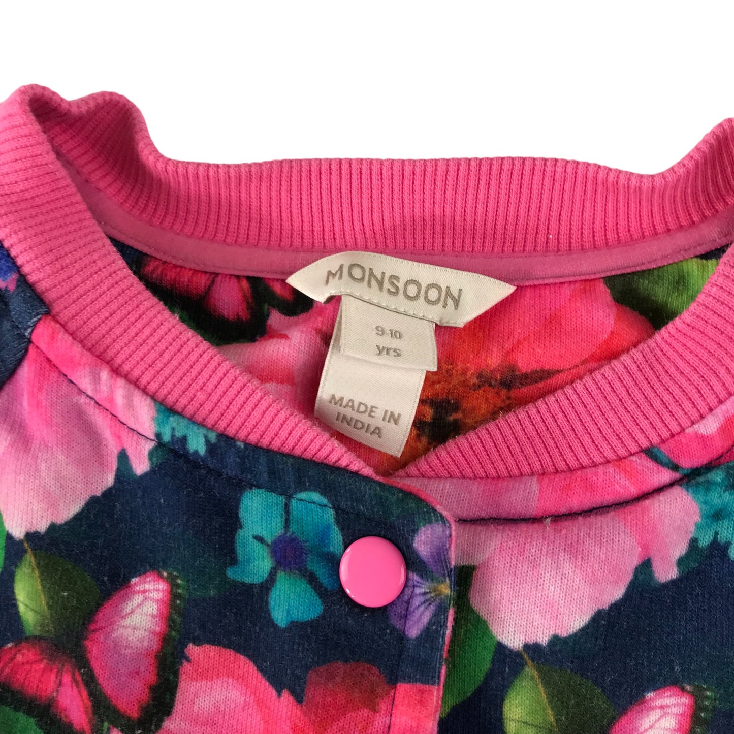 Monsoon sweater 9-10 years navy and pink floral design button up
