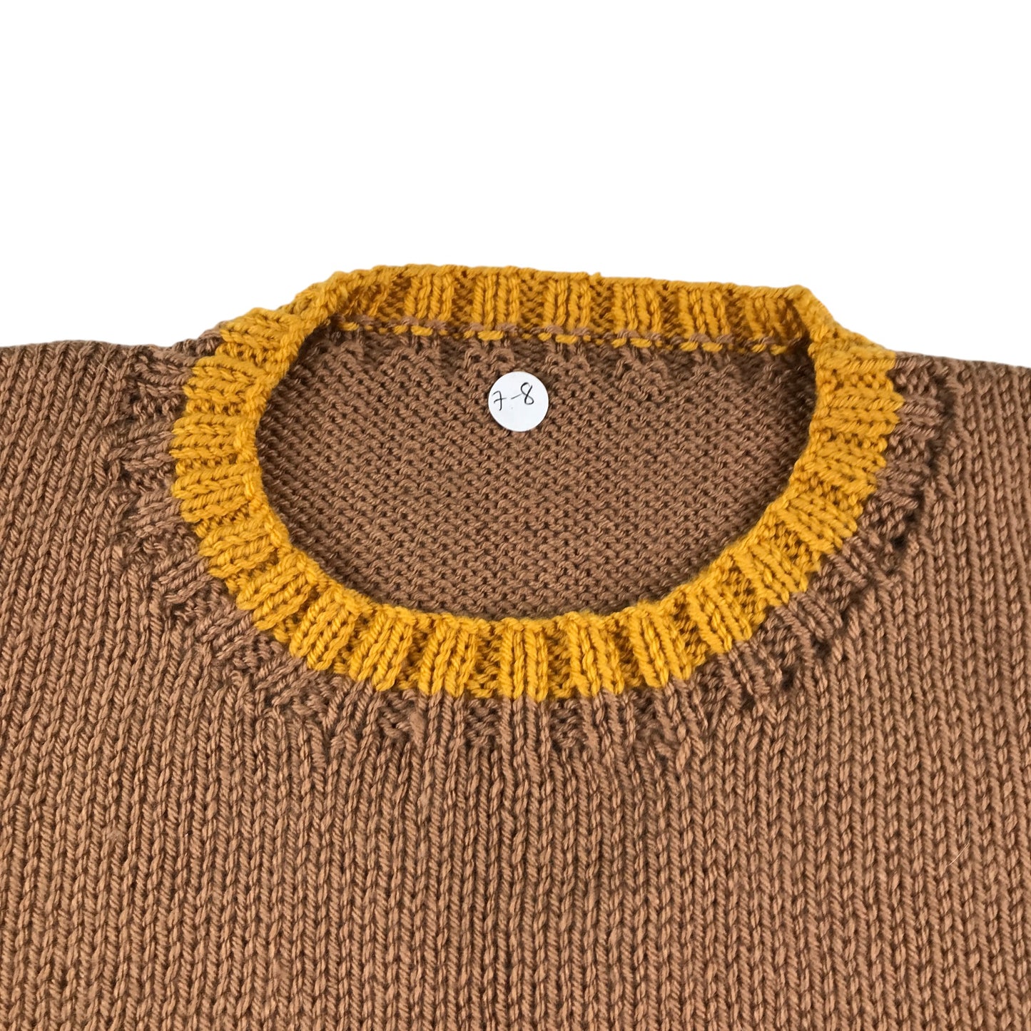 Handknitted jumper 9-10 years brown and yellow detailed