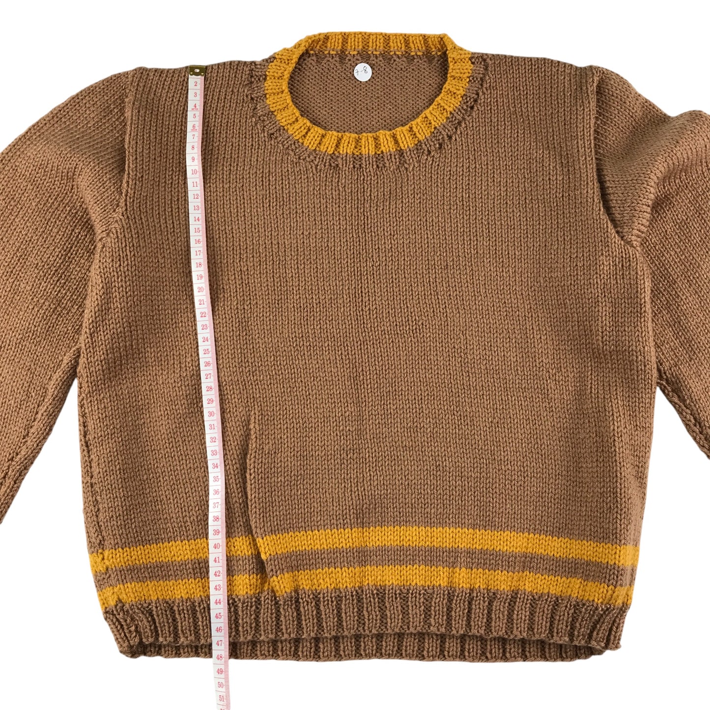 Handknitted jumper 9-10 years brown and yellow detailed