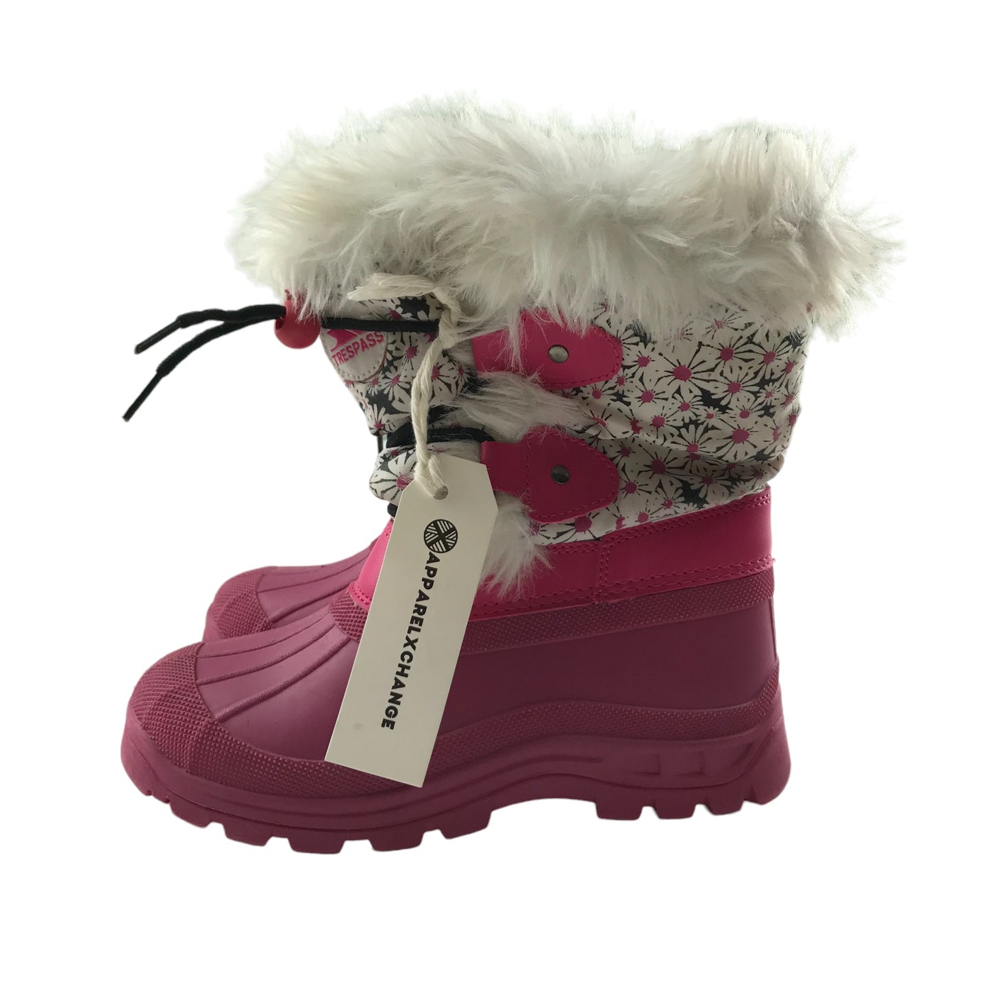 Trespass Snow Boots Shoe Size 2 Pink Floral Faux Fur Waterproof