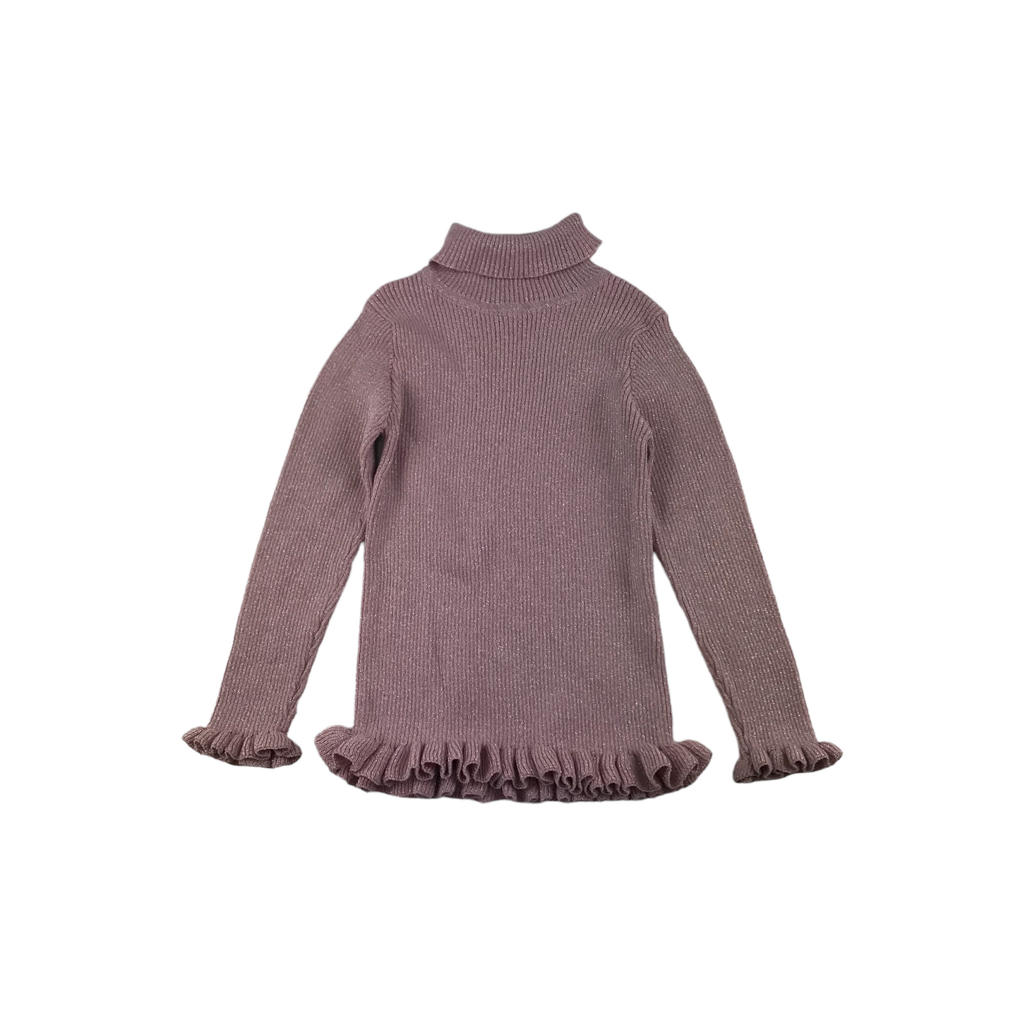 Matalan Knitted Turtleneck Age 4 Pink Sparkly Frill detail