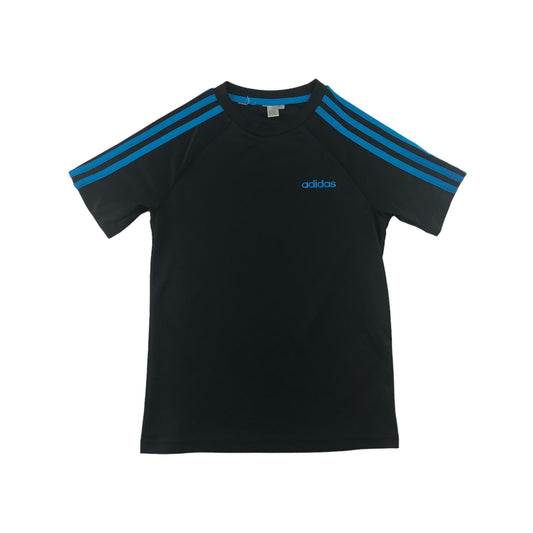 Adidas Sports Top Age 7-8 Black with Blue 3 Stripes Detail