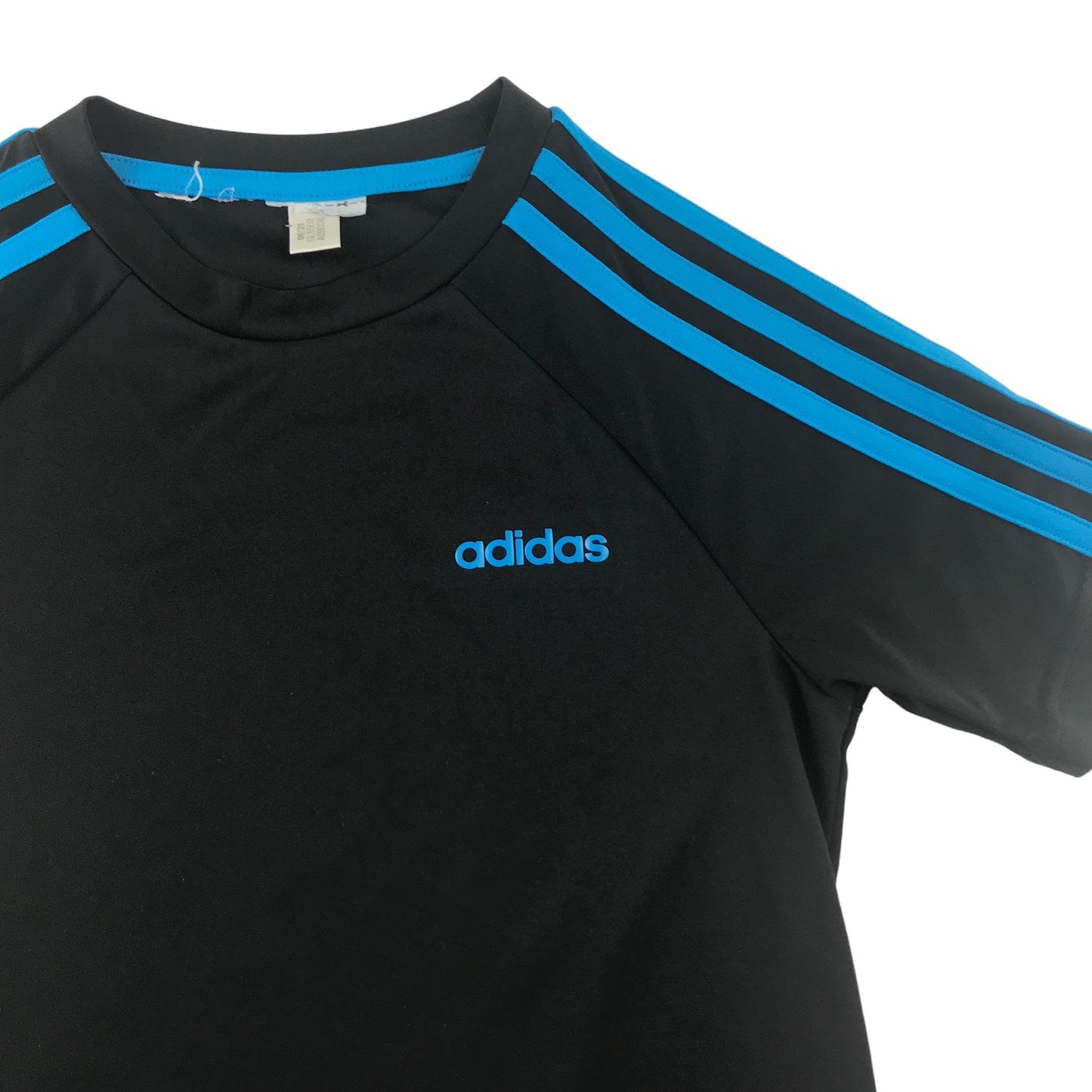 Adidas Sports Top Age 7-8 Black with Blue 3 Stripes Detail