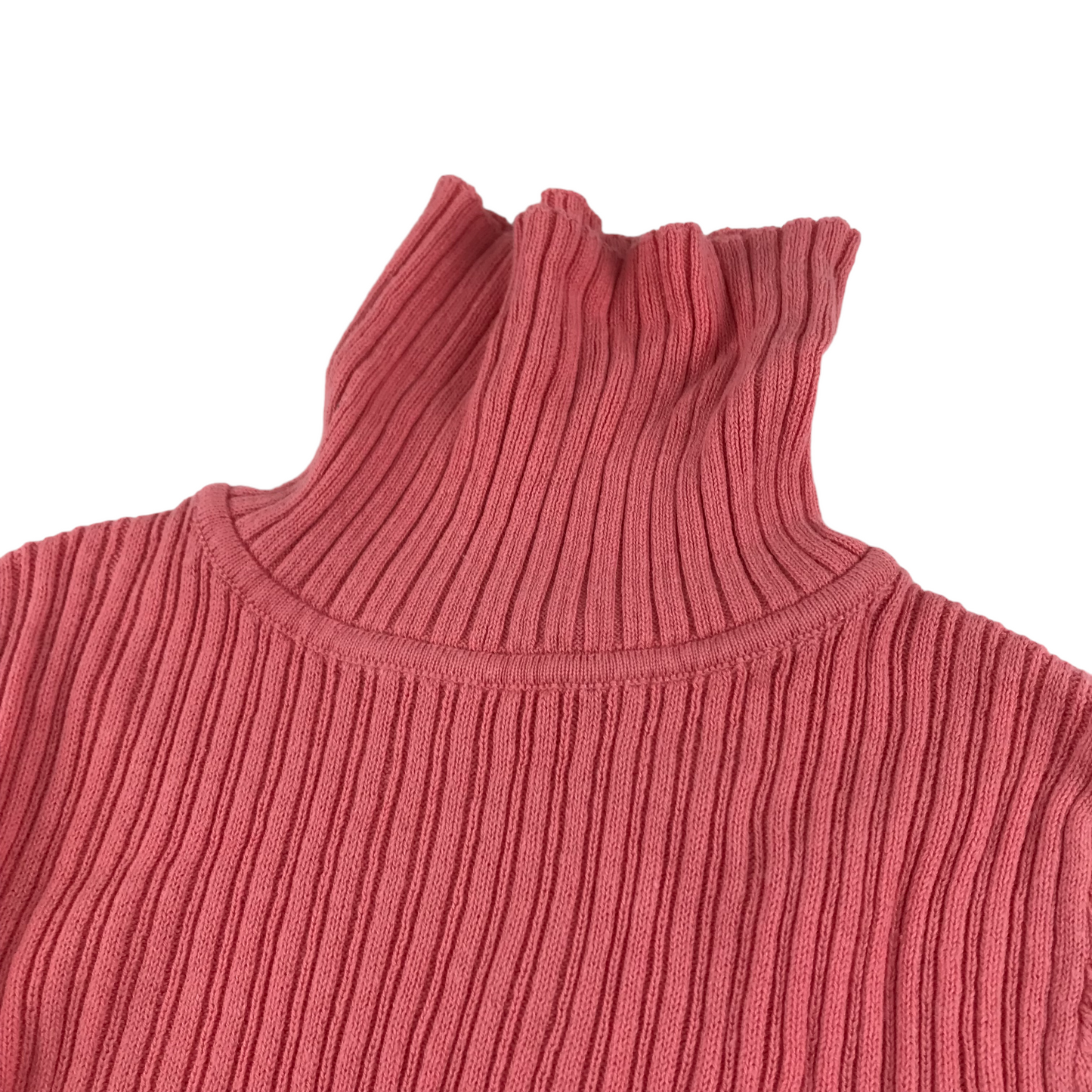 George Knitted Cotton Turtleneck Age 8 Coral Pink Stripy Texture Long Sleeve