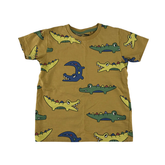 Next t-shirt 5-6 years mustard yellow crocodile graphic print cotton