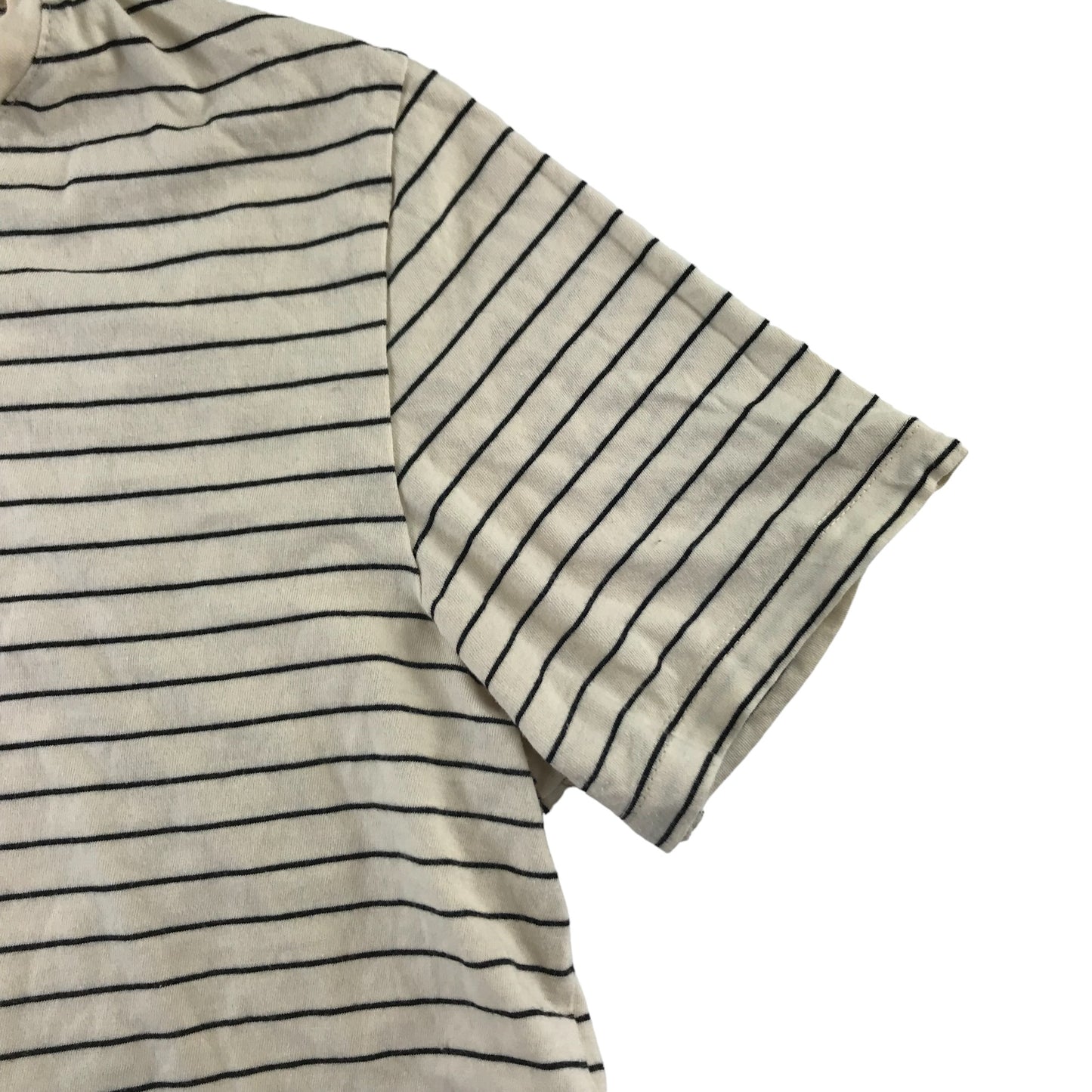 Zara T-shirt Women Size M Cream white and Black Stripy Cotton