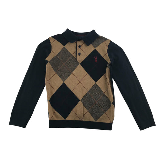 Next polo jumper 5-6 years beige and black diamond check cotton