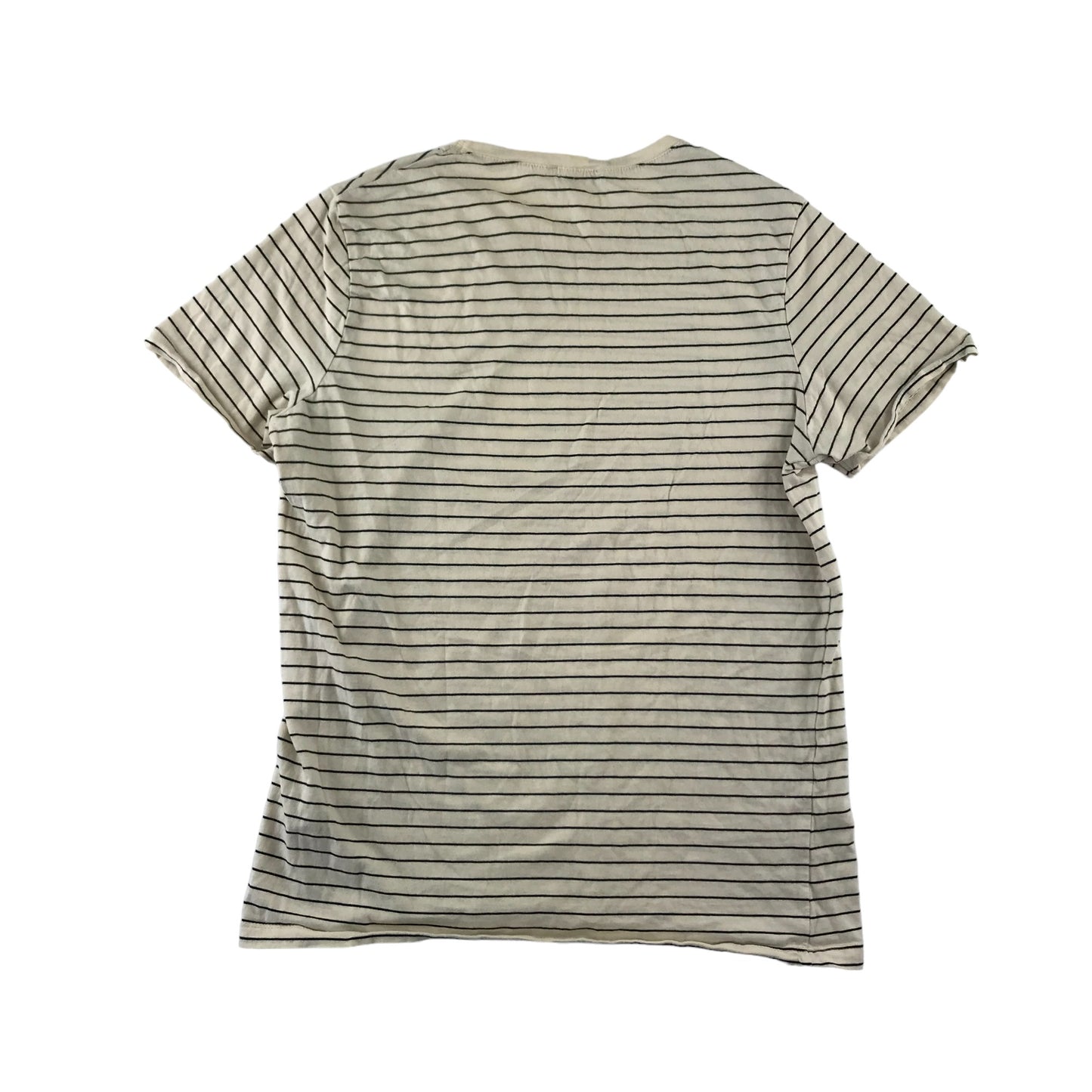 Zara T-shirt Women Size M Cream white and Black Stripy Cotton