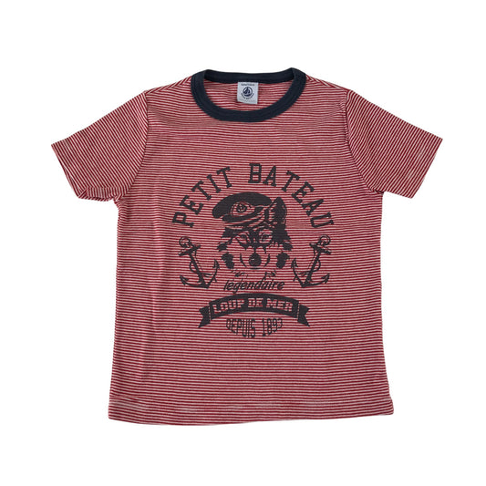 Petit Bateau t-shirt 5-6 years red and white stripy with graphic design cotton