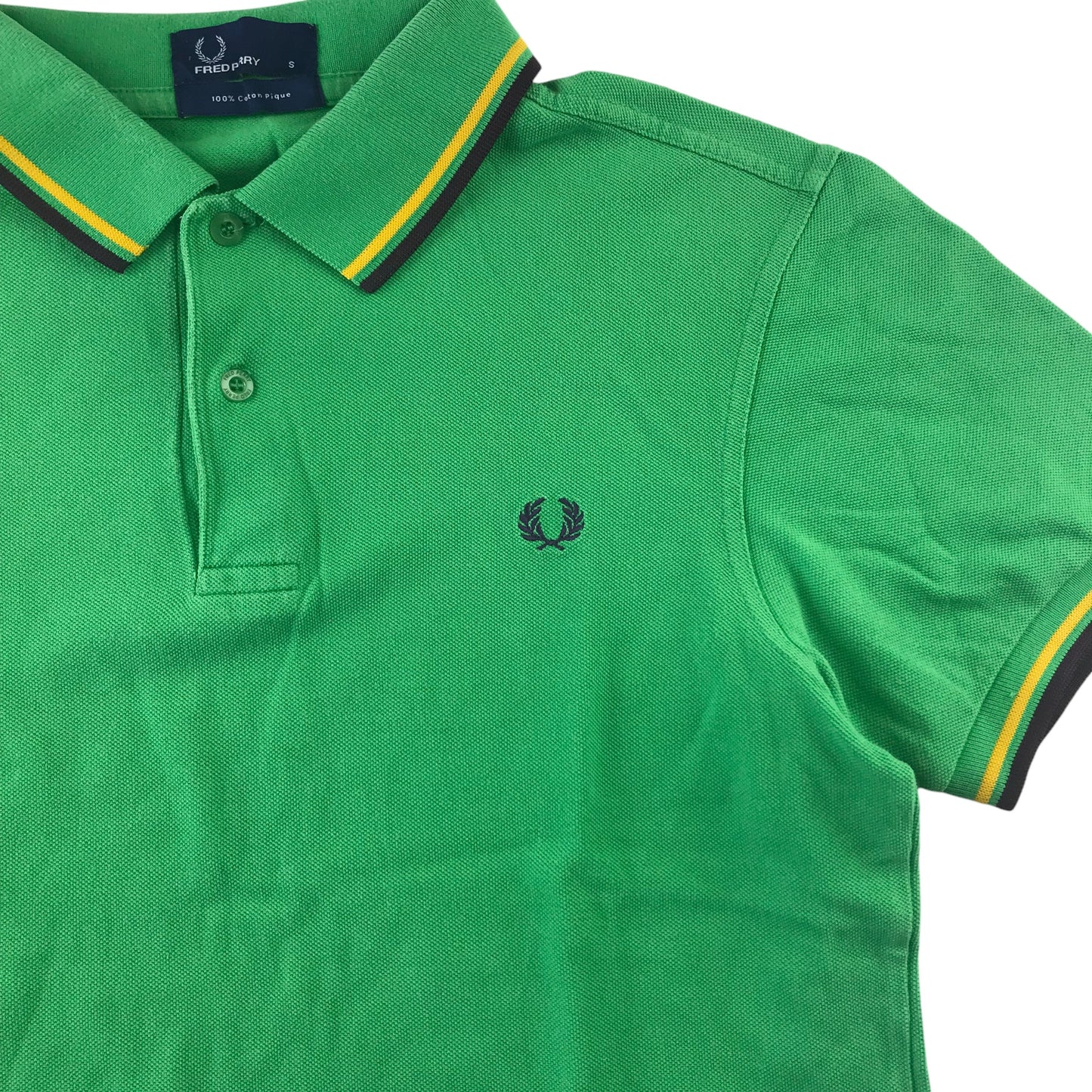 Fred Perry Polo Shirt Size S Green Plain Short Sleeve with Logo Cotton