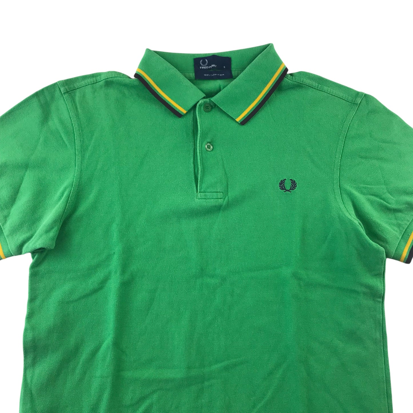 Fred Perry Polo Shirt Size S Green Plain Short Sleeve with Logo Cotton