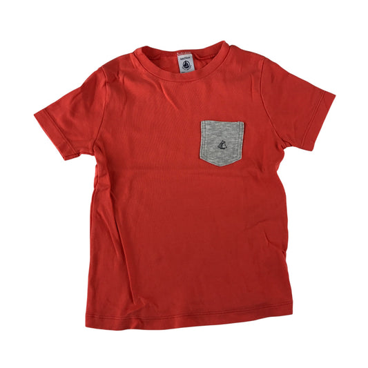 Petit Bateau t-shirt 5-6 years orange with grey front pocket