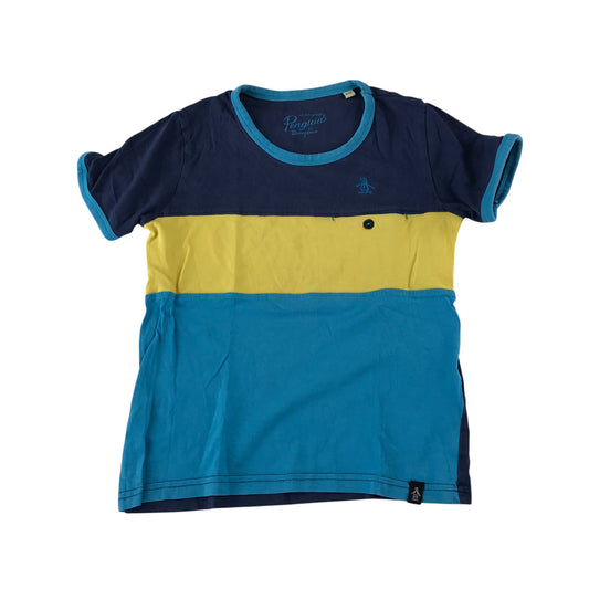 Penguin t-shirt 6-7 years blue yellow and navy panelled cotton
