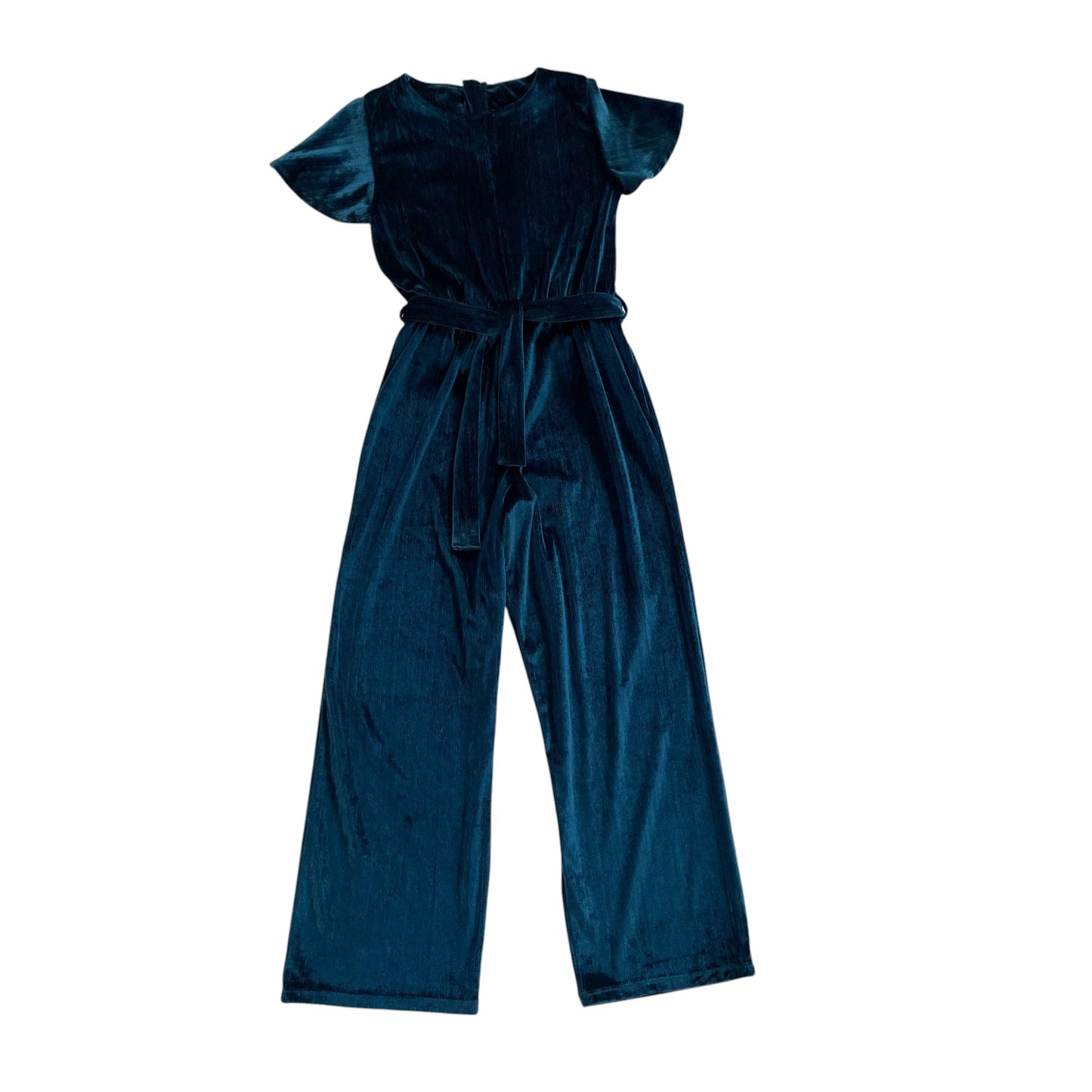 John Lewis jumpsuit 9-10 years teal blue velvety velour with belt