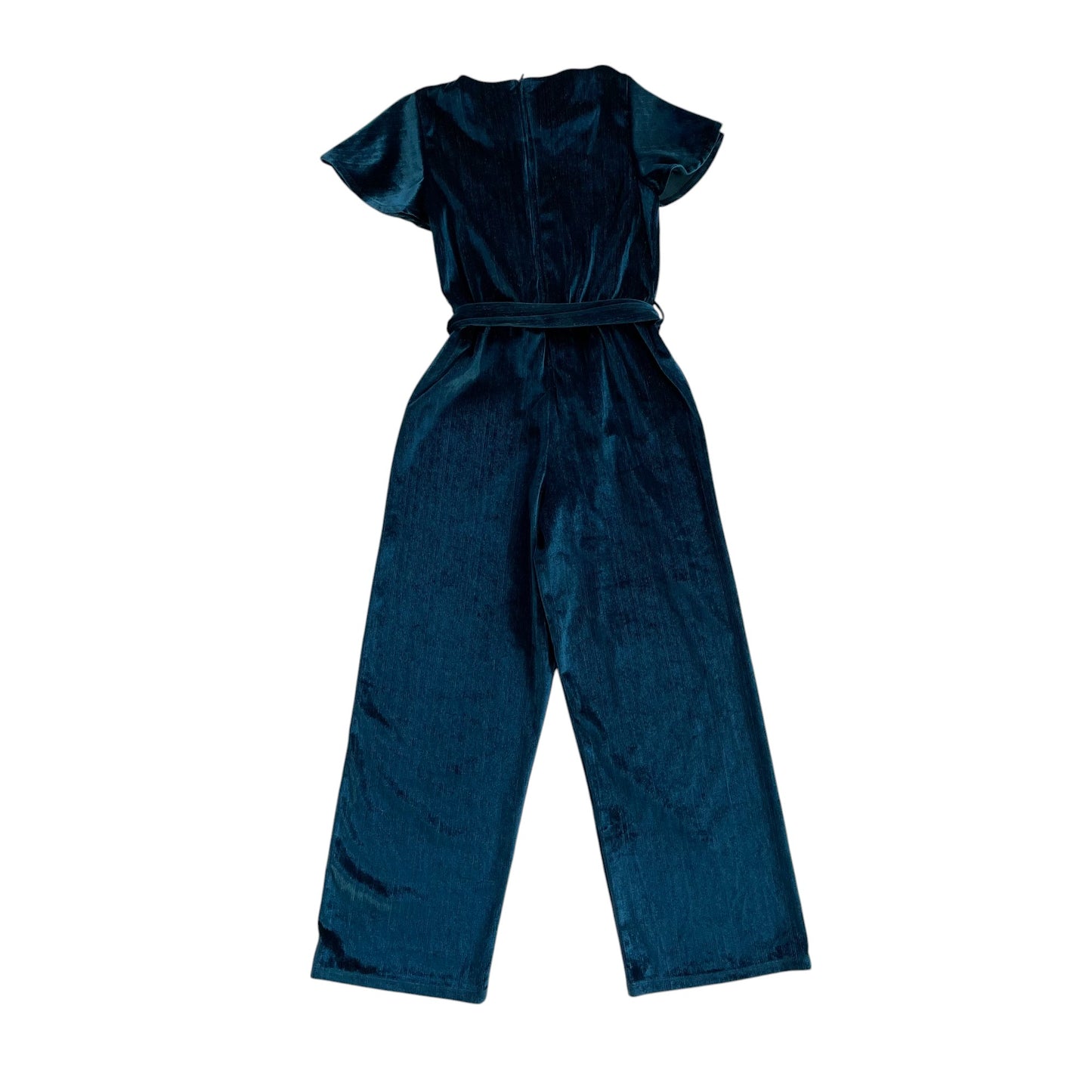 John Lewis jumpsuit 9-10 years teal blue velvety velour with belt