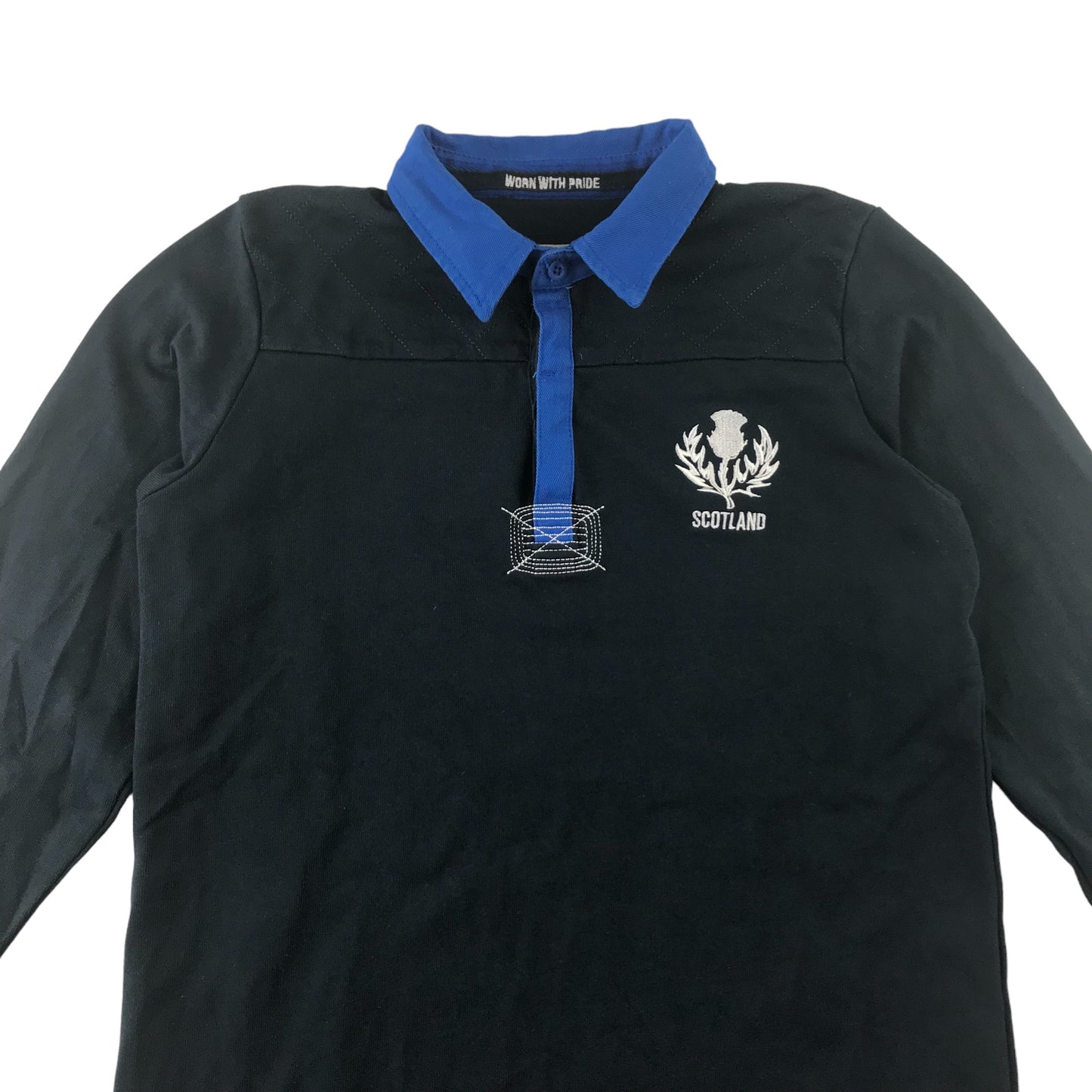 Rugby Heritage Sports Top Age 11 Black with Blue Collar Cotton
