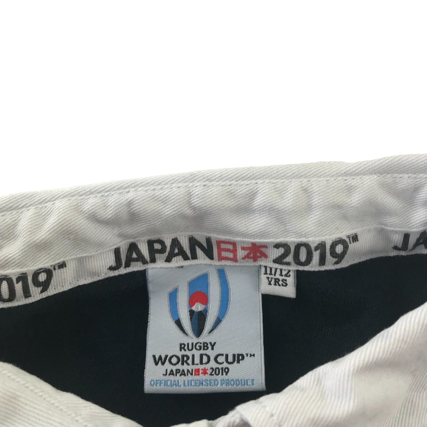 Rugby World Cup Japan 2019 Sports Top Age 11 Navy with White Collar and Blue Strip Across Chest Cotton