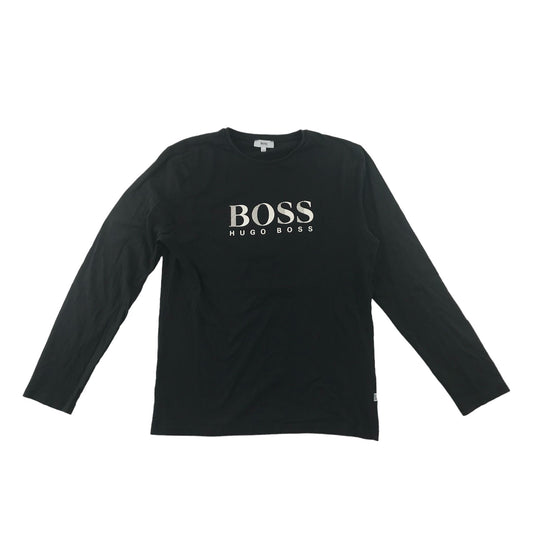 HUGO BOSS T-shirt Age 14 Black Long Sleeve Plain with Logo Cotton