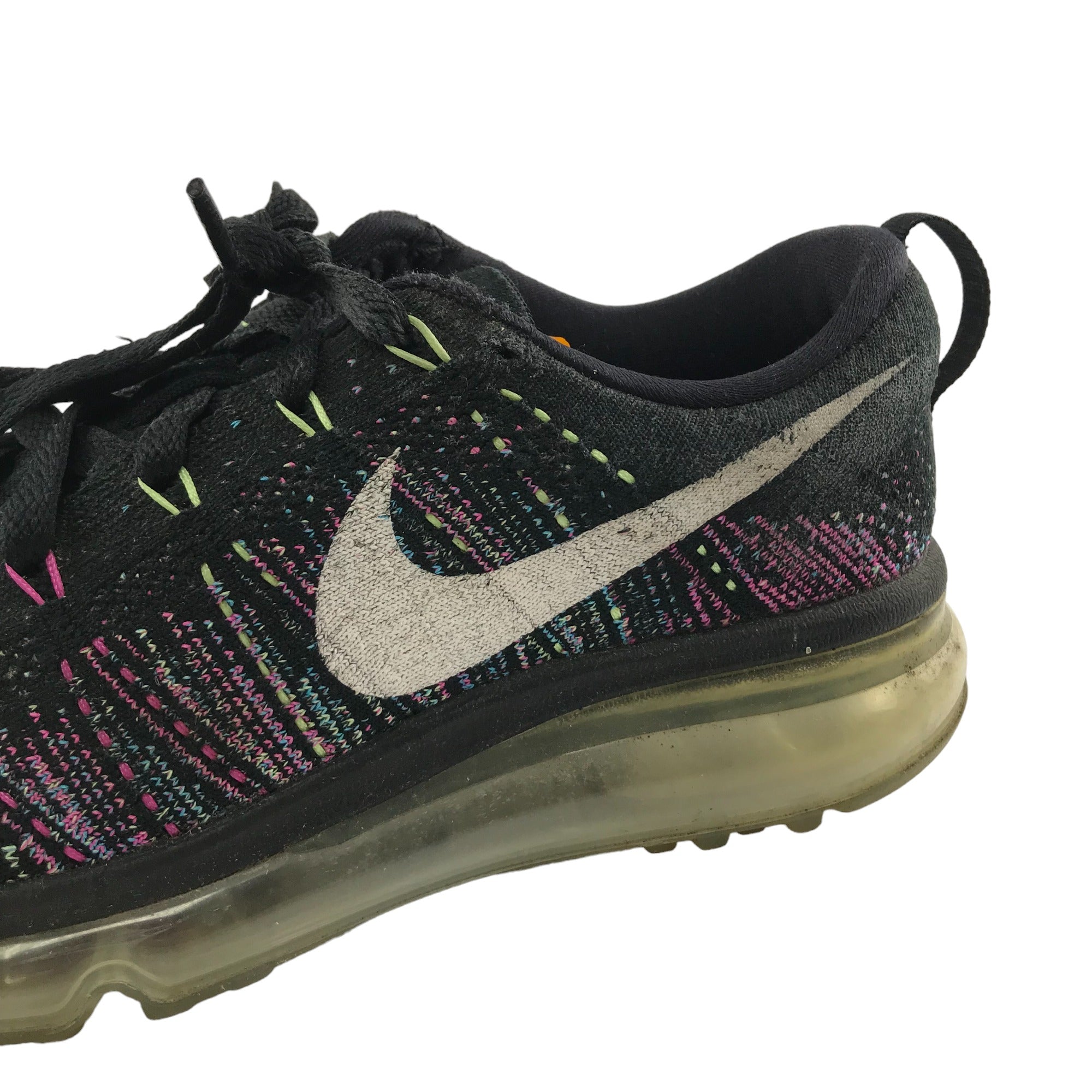 Nike Flyknit Max Trainers Shoe Size 4 Black and multicoloured Knitted with Laces