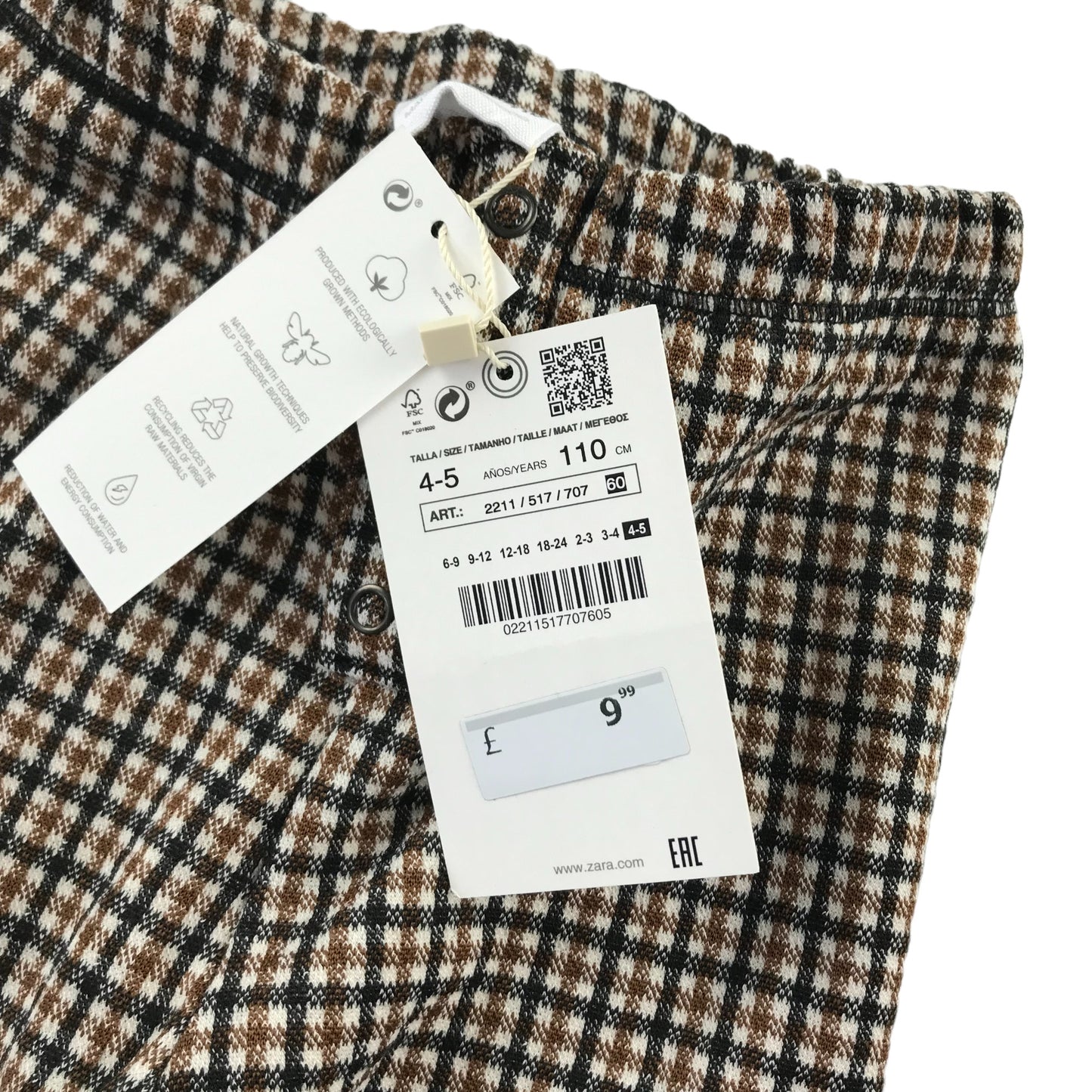 Zara leggings 4-5 years brown check pattern