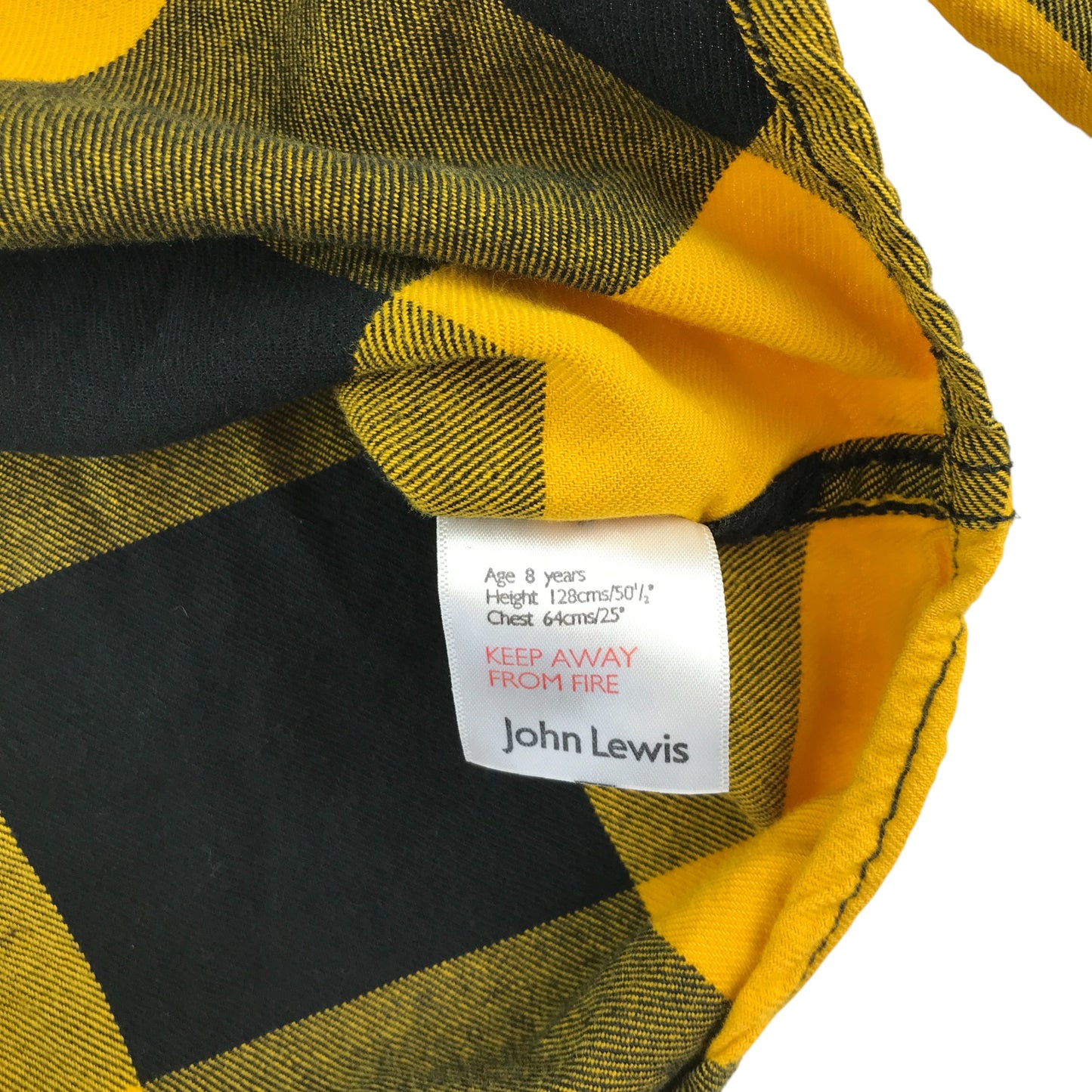 John Lewis shirt 7-8 years yellow and black checked button up cotton