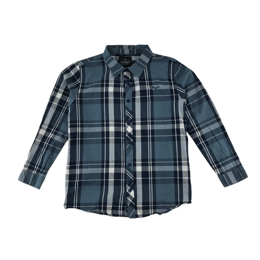 Threadboys shirt 11-12 years greyish blue and white checked button up cotton