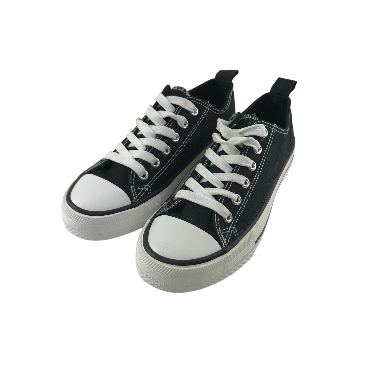 Primark Plimsole Trainers Shoe Size 4 Black White with Laces
