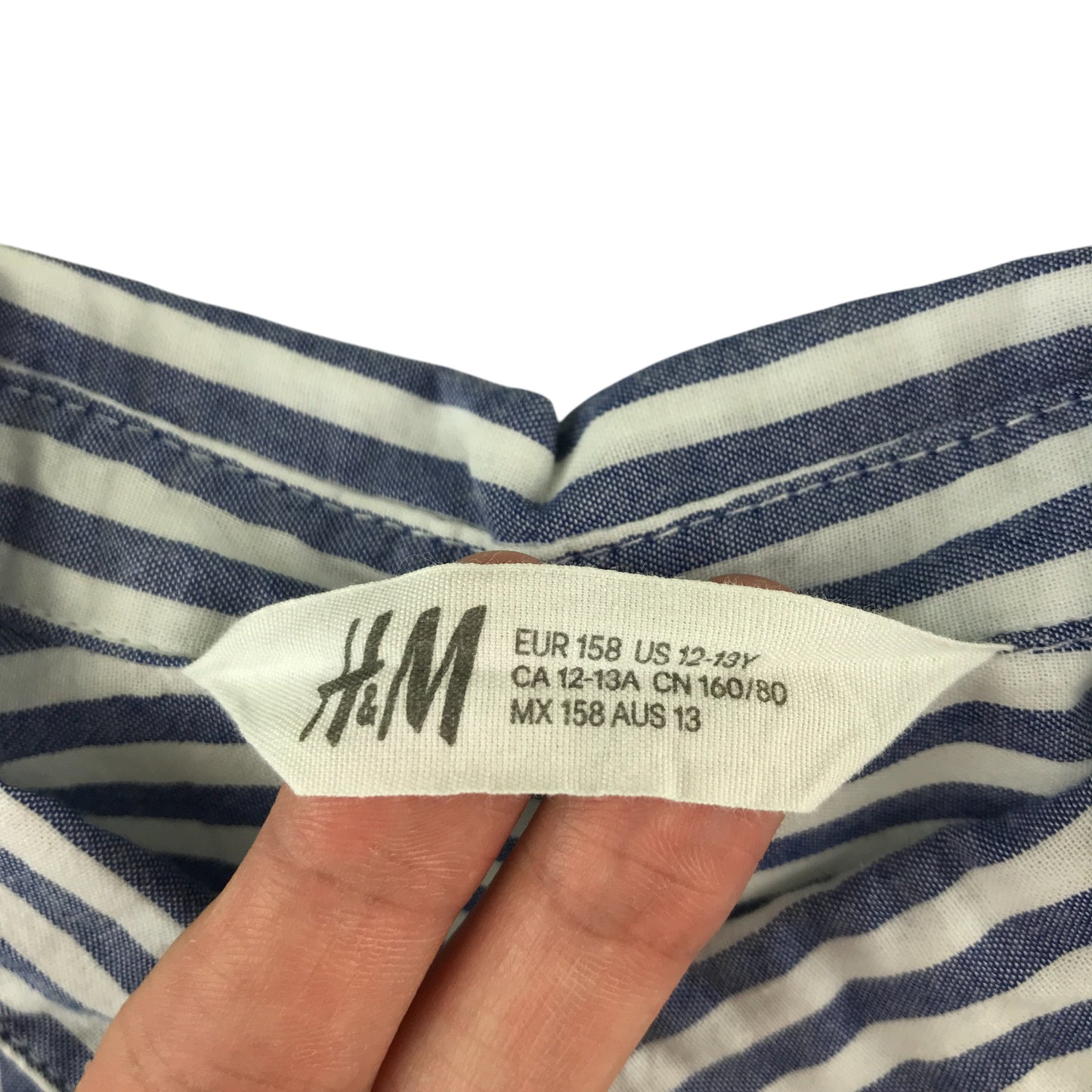 H&M shirt 12-13 years blue and white stripy button up cotton