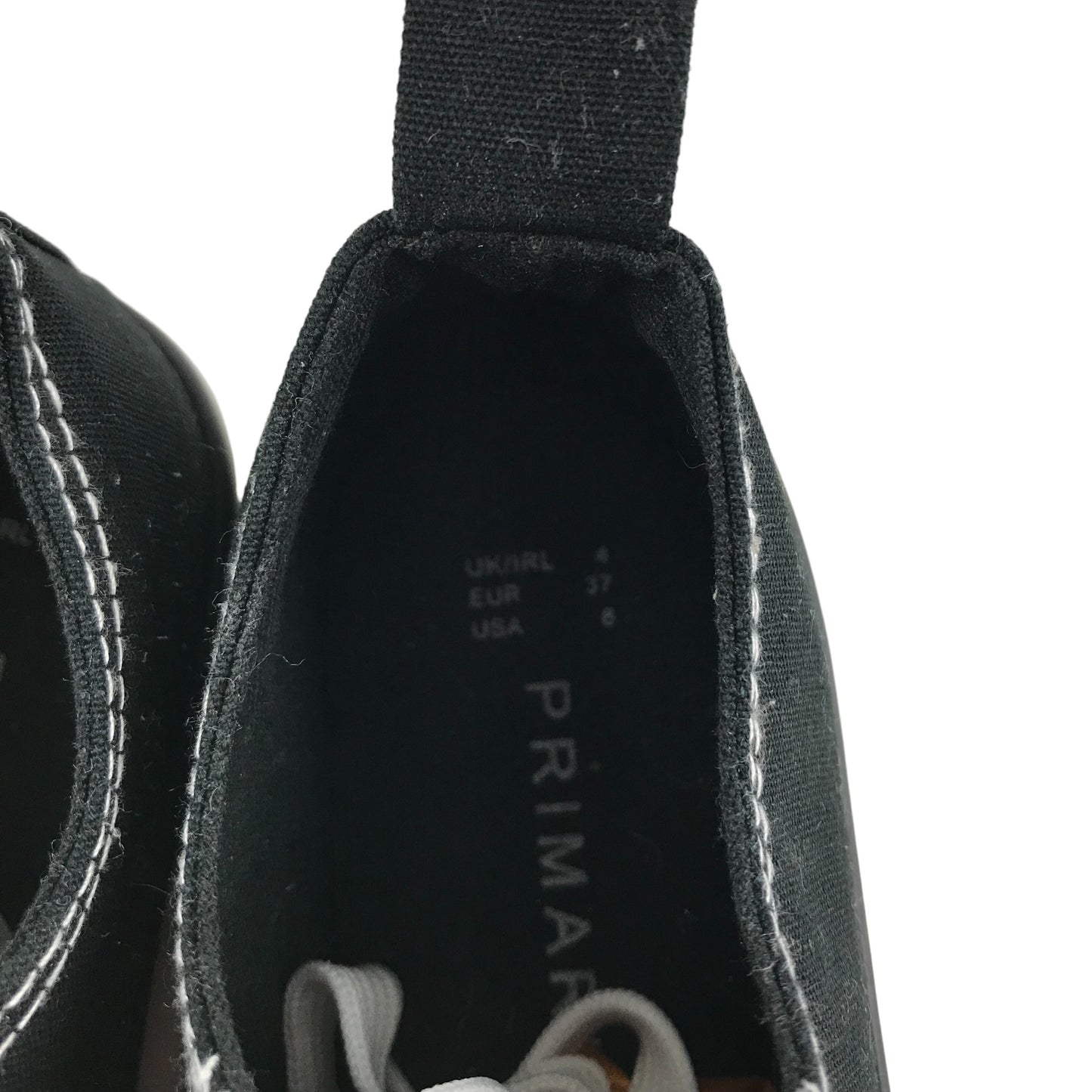 Primark Plimsole Trainers Shoe Size 4 Black White with Laces
