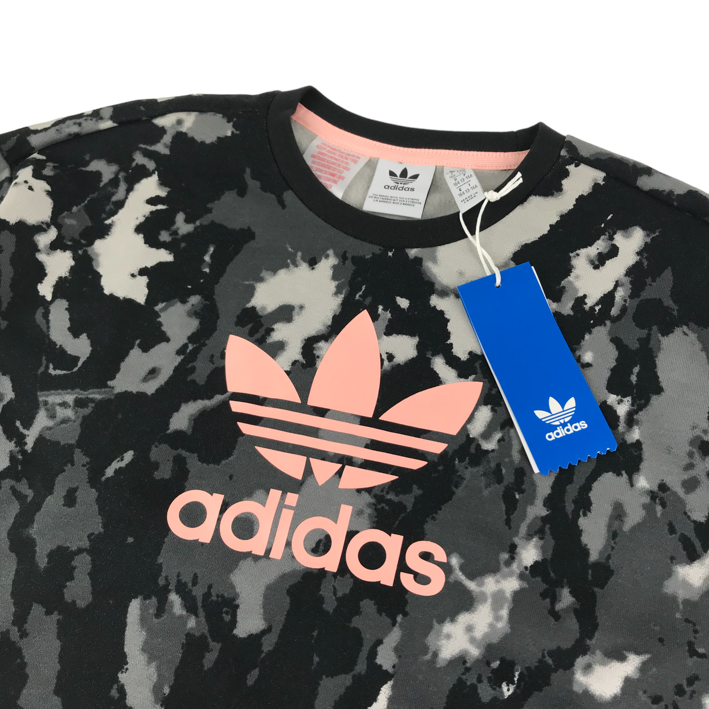 Adidas Sweater Age 13 Grey camo with pink logo