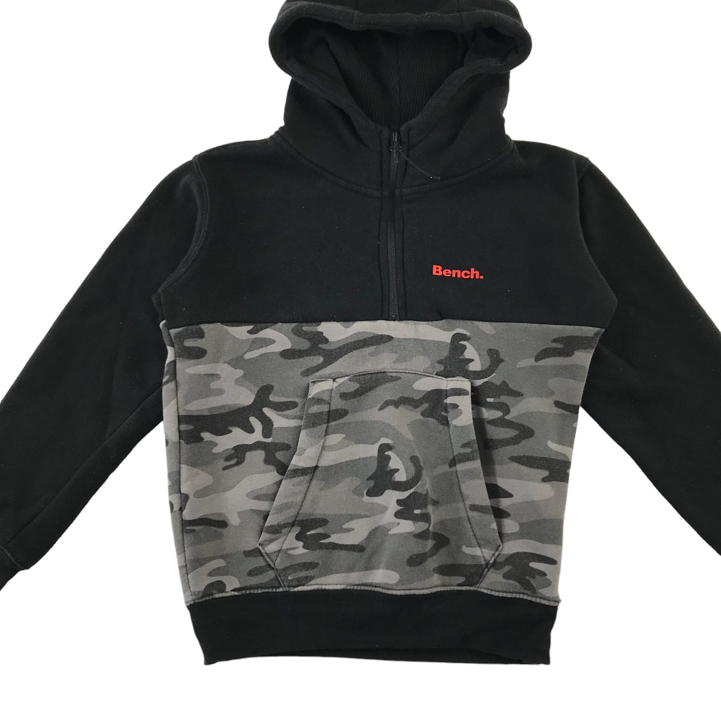 Bench hoodie 7-8 years black panelled grey camo half zipper