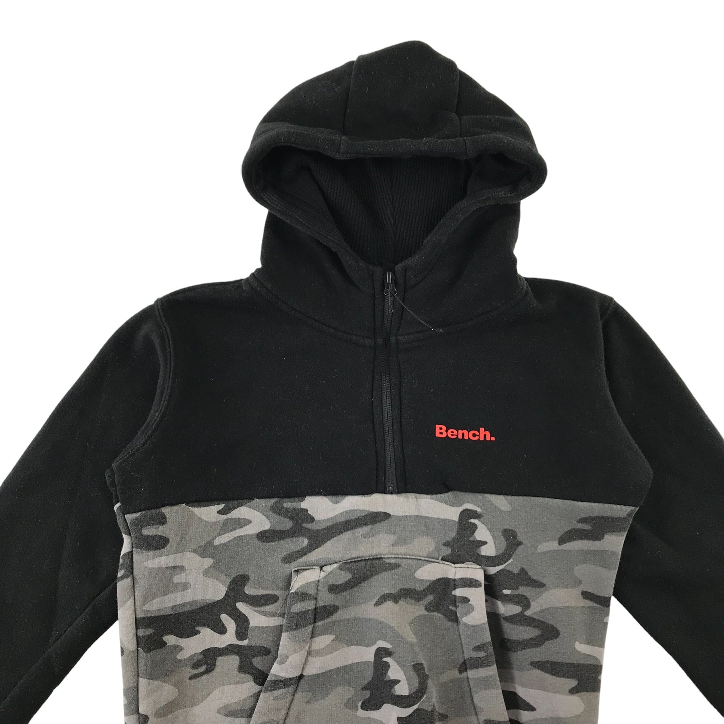 Bench hoodie 7-8 years black panelled grey camo half zipper